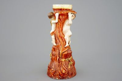 A Chinese export porcelain faux bois fruit bowl stand, Qianlong, 18th C.
