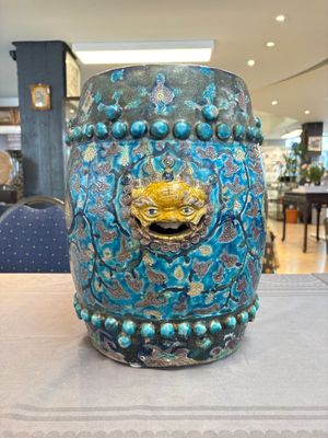 A Chinese Fahua barrel-shaped 'lotus scroll' stool with incised design, Ming — photo 3