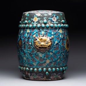 A Chinese Fahua barrel-shaped 'lotus scroll' stool with incised design, Ming — photo 5