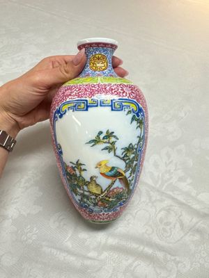 A Chinese falangcai 'Birds among Flowering Branches' vase, Qianlong mark, Republic — photo 1