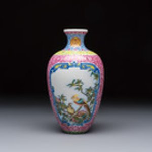 A Chinese falangcai 'Birds among Flowering Branches' vase, Qianlong mark, Republic — photo 1