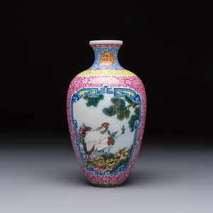 A Chinese falangcai 'Birds among Flowering Branches' vase, Qianlong mark, Republic — photo 3