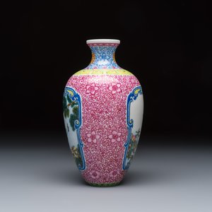 A Chinese falangcai 'Birds among Flowering Branches' vase, Qianlong mark, Republic — photo 4