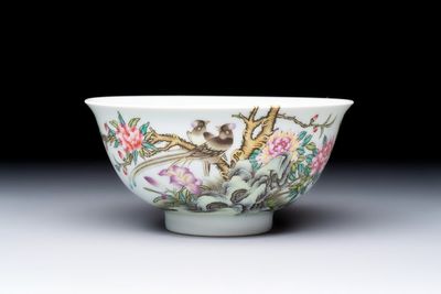 A Chinese falangcai 'Birds and Peonies' bowl, Yongzheng mark, Republic