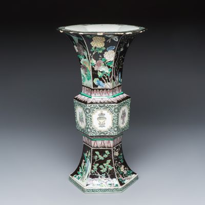 A Chinese famille noire 'Gu' vase, 19th C.