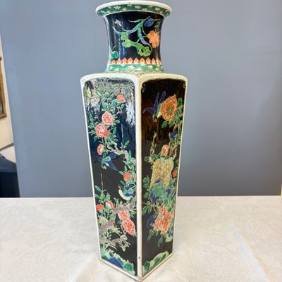 A Chinese famille noire square vase with birds among flowering branches — photo 6