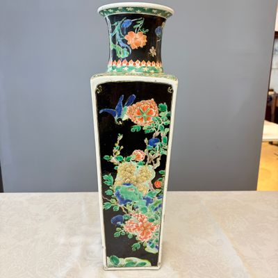 A Chinese famille noire square vase with birds among flowering branches — photo 7
