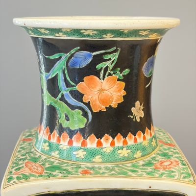 A Chinese famille noire square vase with birds among flowering branches — photo 8