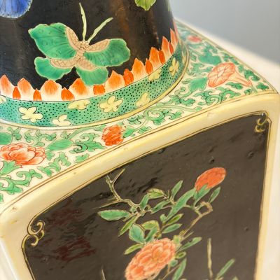 A Chinese famille noire square vase with birds among flowering branches — photo 12