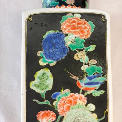 A Chinese famille noire square vase with birds among flowering branches — photo 13