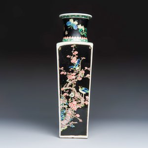 A Chinese famille noire square vase with birds among flowering branches — photo 1