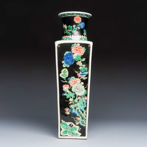 A Chinese famille noire square vase with birds among flowering branches — photo 2