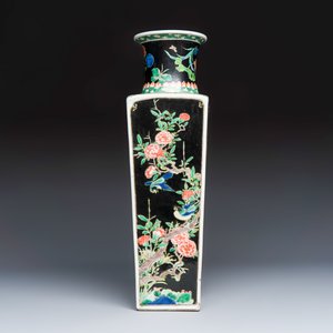 A Chinese famille noire square vase with birds among flowering branches — photo 3