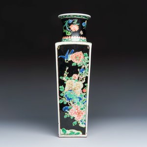 A Chinese famille noire square vase with birds among flowering branches — photo 4