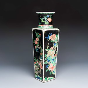 A Chinese famille noire square vase with birds among flowering branches — photo 5