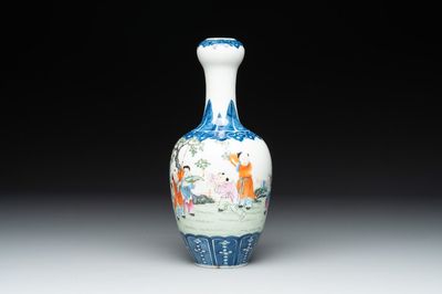 A Chinese famille rose '100 boys' garlic-mouth vase, Qianlong mark, 19th C.