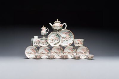 A Chinese famille rose 17-piece 'Deer and Scholars' tea service, Qianlong