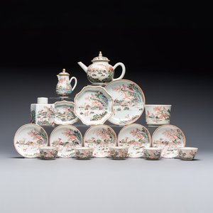 A Chinese famille rose 17-piece 'Deer and Scholars' tea service, Qianlong — 照片 1