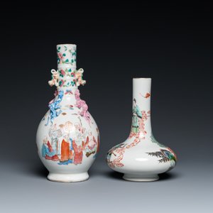 A Chinese famille rose '18 Luohan' bottle vase and a famille verte vase, Kangxi mark, 19th C. — photo 3