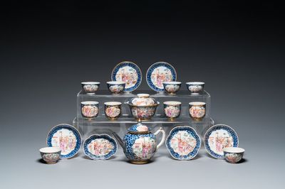 A Chinese famille rose 18-piece 'mandarin subject' tea service, Qianlong