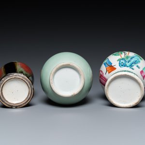 A Chinese famille rose, a flambé-glazed and a blue and white celadon-ground vase, 19/20th C. — 照片 7