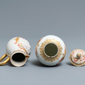 A Chinese famille rose and gilt Meissen-style tea caddy and milk jug, Qianlong — photo 6