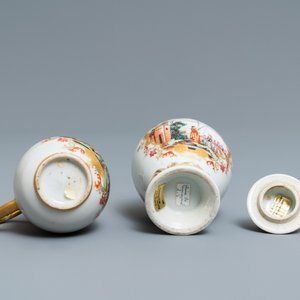 A Chinese famille rose and gilt Meissen-style tea caddy and milk jug, Qianlong — photo 7