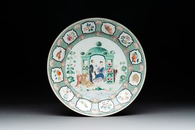A Chinese famille rose 'arbor' plate after Cornelis Pronk, Qianlong