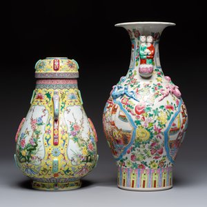 A Chinese famille rose archaistic covered vase, a vase, and three covered ginger jars, Qianlong marks, 20th C. — photo 3