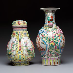 A Chinese famille rose archaistic covered vase, a vase, and three covered ginger jars, Qianlong marks, 20th C. — photo 5