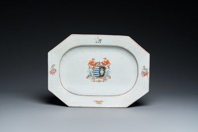 A Chinese famille rose armorial 'Hotham impaling Morley' dish, Qianlong