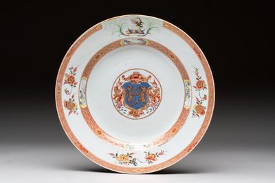A Chinese famille rose armorial plate with the arms of Carter for the English market, Kangxi, ca. 1722