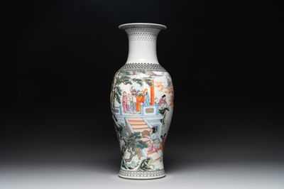 A Chinese famille rose 'Ba Xian Zhu Shou 八仙祝壽' vase, Qianlong mark, 20th C.