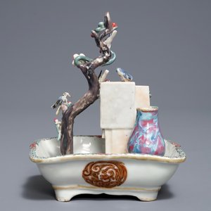 A Chinese famille rose basin with birds, prune tree and a vase, Qianlong — photo 4