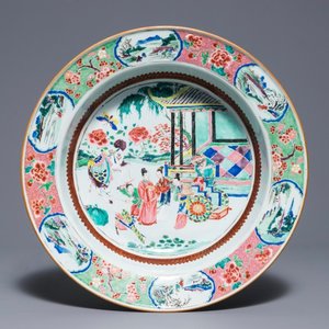 A Chinese famille rose basin with figures in a garden, Yongzheng — 照片 1