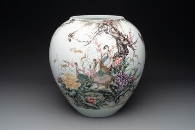 A Chinese famille rose 'birds among blossoming branches' vase, Xianfeng mark, Republic