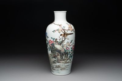 A Chinese famille rose 'birds among blossoming branches' vase, Yongzheng mark, Republic