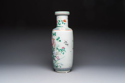 A Chinese famille rose 'Birds among Flowering Branches' rouleau vase, Qianlong mark, Republic — photo 2