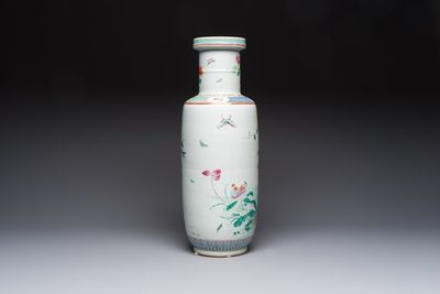 A Chinese famille rose 'Birds among Flowering Branches' rouleau vase, Qianlong mark, Republic — photo 3