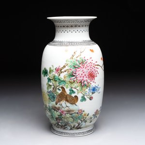 A Chinese famille rose 'birds among flowering branches' vase, Qianlong mark, Republic — photo 1
