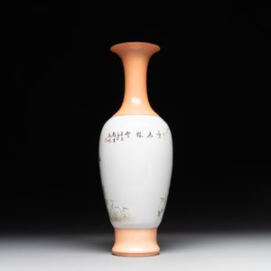 A Chinese famille rose 'birds and flowers' vase, signed Deng Xiaoyu 鄧肖禹, dated 1961 — foto 2