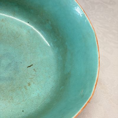 A Chinese famille rose blue-ground 'Baragon Tumed' octagonal bowl — photo 7