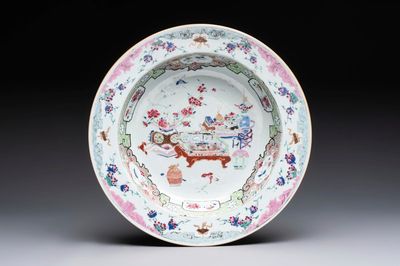 A Chinese famille rose 'bo gu' basin, Yongzheng/Qianlong