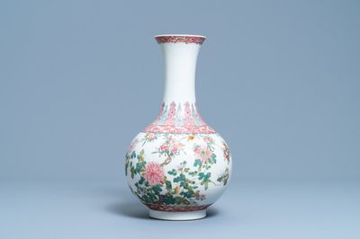 A Chinese famille rose bottle vase with floral design, Hongxian mark, Republic