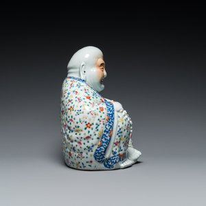 A Chinese famille rose Buddha figure on wooden stand, Zhu Mao Ji Zao 朱茂記造 mark, Republic — 照片 3