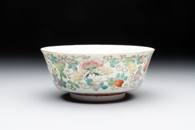 A Chinese famille rose 'Butterflies and Melons' bowl, Chenghua mark, 19th C.