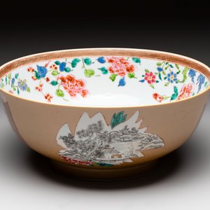 A Chinese famille rose capucin-ground bowl with landscape design, Qianlong — photo 1