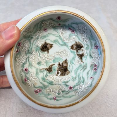 A Chinese famille rose 'Carps among Waves' brush washer — photo 6