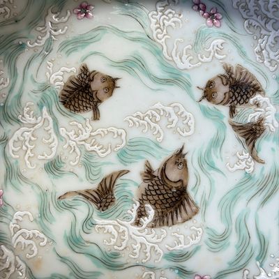 A Chinese famille rose 'Carps among Waves' brush washer — photo 7