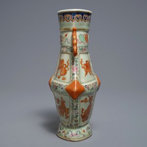 A Chinese famille rose celadon ground vase, Qianlong mark, 19th C. — photo 2
